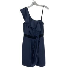 BCBGeneration Midi Wrap One Shoulder Women's Dress Blue/Black Size 8 Preowned